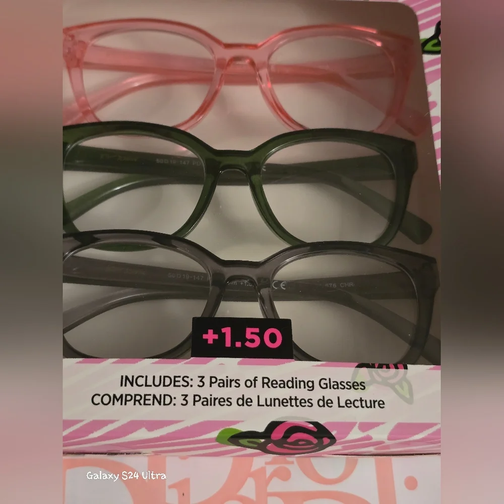Betsey Johnson 3-pair reading glasses set in +1.50 magnification NIB